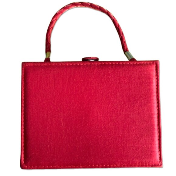 Vintage Red Satin Hard Box Handbag with Braided Handle - Picture 1 of 4